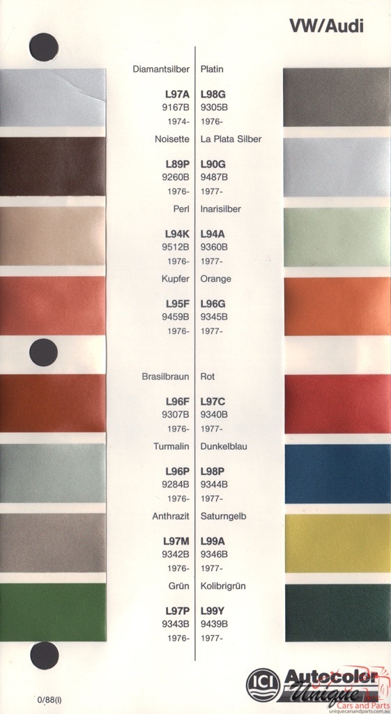1974 - 1979 Volkswagen Paint Charts Autocolor